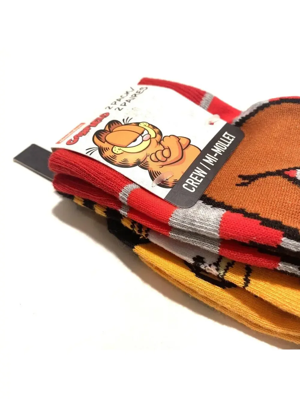 Garfield & Odie Cartoon Crew Socks 2-Pack, Red & Orange Graphic, One Size, New